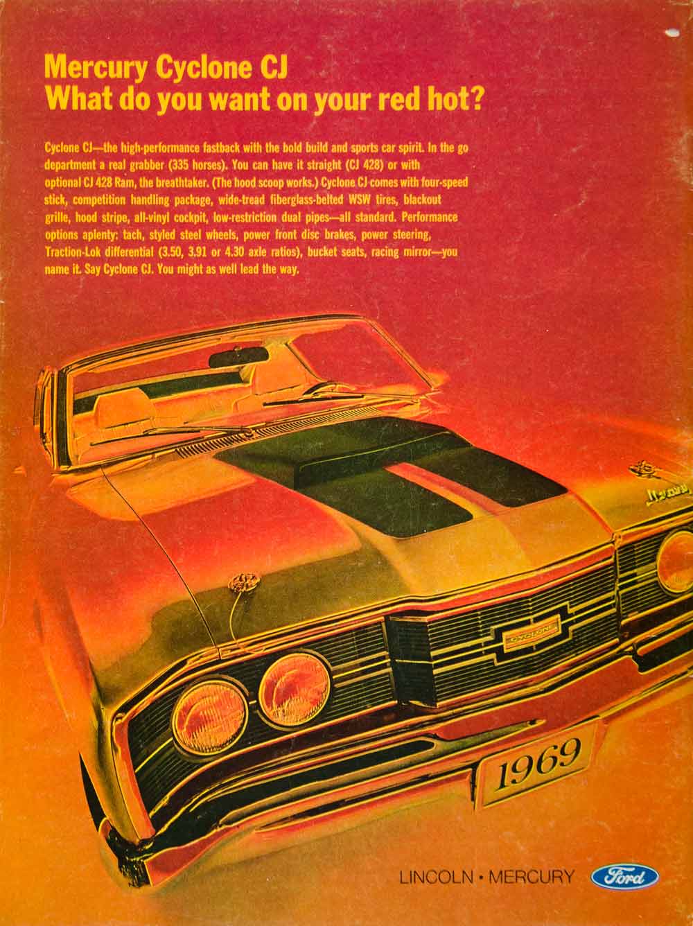 1969 Ad Ford Lincoln Mercury Cyclone CJ 2 Door Fastback Muscle Car 428 V8 YCD7