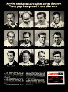 1969 Ad Ford Autolite Spark Plugs Engine Parts Racing Car Driver Team AJ YCD7