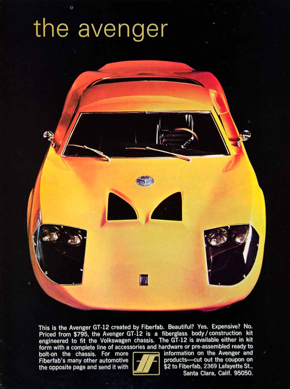 1969 Ad Avenger GT-12 Fiberfab Sports Car Body Kit 2369 Lafayette St Santa YCD7