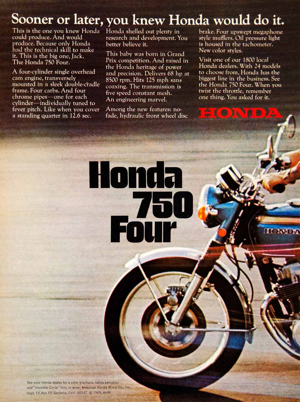 1969 Ads Honda 750 Four Motorcycle 4-Cylinder Single OHV Engine 5-Speed YCD7