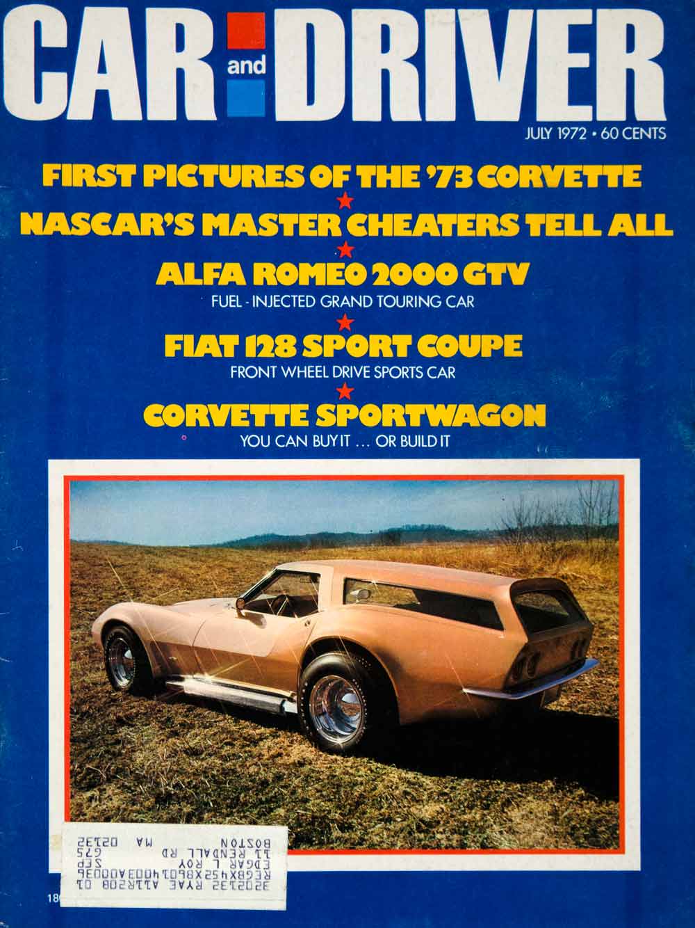 1972 Cover Car Driver Chevrolet Corvette Sportwagon 2 Door Chuck Miller YCD8