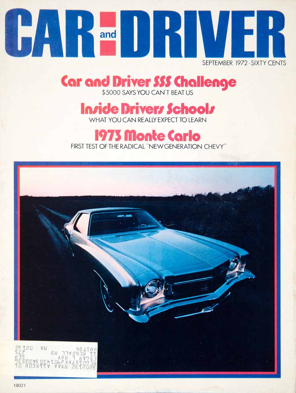 1972 Cover Car Driver 1973 Chevrolet Monte Carlo 2 Door Coupe Classic YCD8