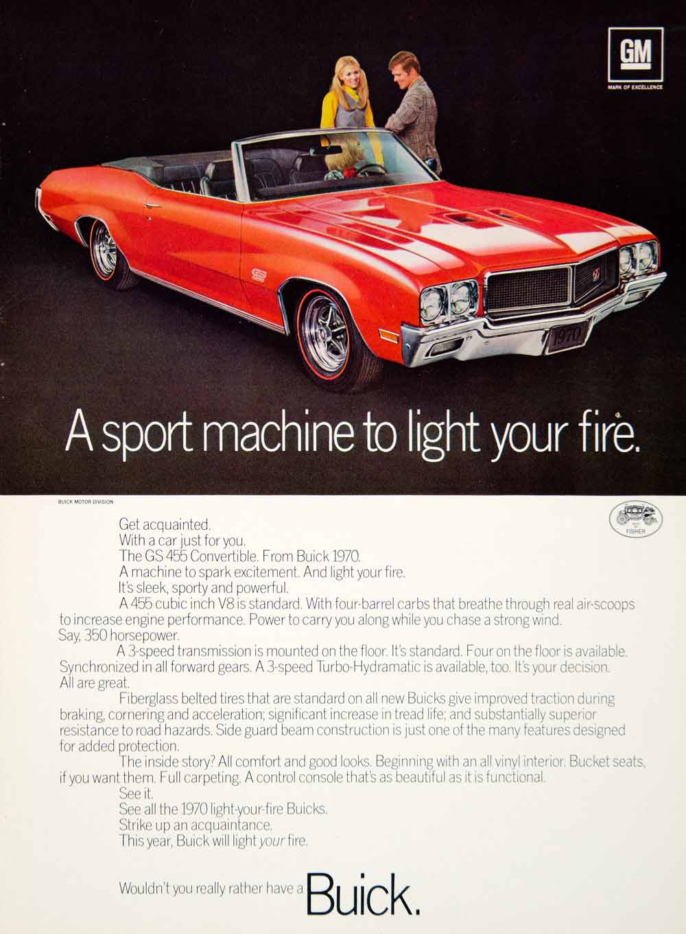 1970 Ad GM Buick Gran Sport 455 American Muscle Car 2 Door Red Convertible YCD8