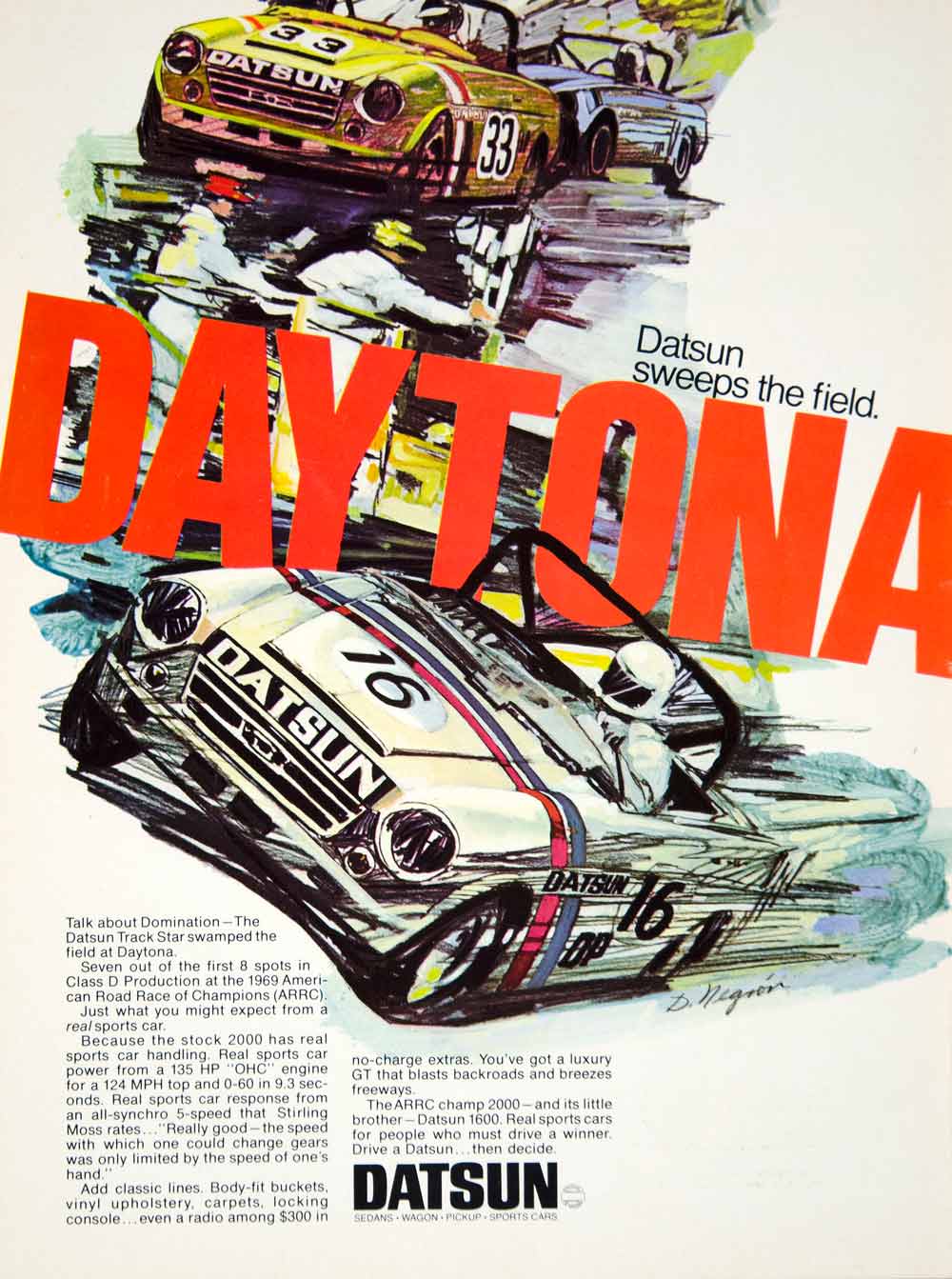 1970 Ad Datsun 2000 1600 2 Door Race Car Daytona Speedway AARC Champion D YCD8