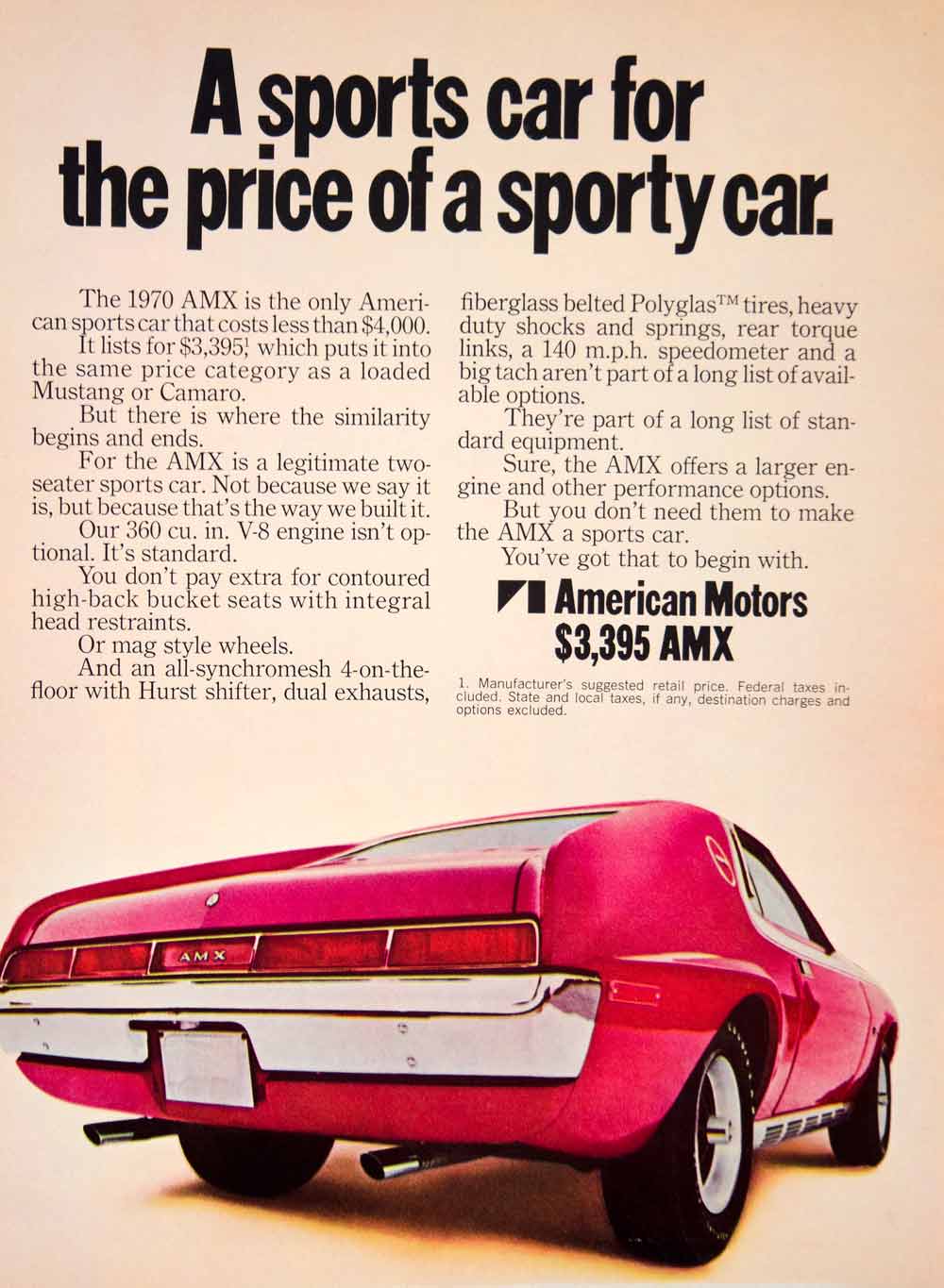 1970 Ad AMC AMX 2 Door GT Sports Coupe American Muscle Car Automobile YCD8