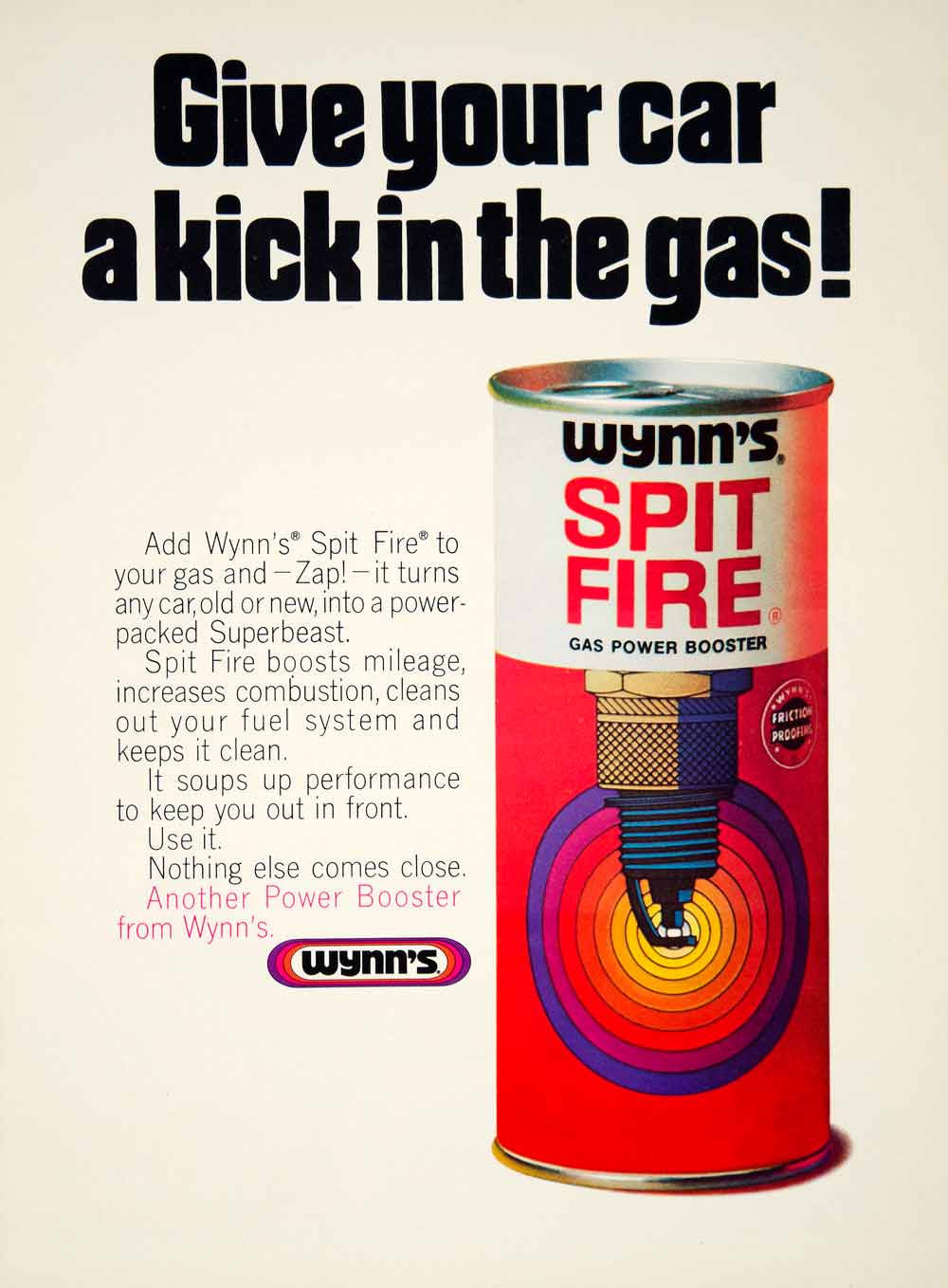 1970 Ad Wynns Spit Fire Gas Power Booster Fuel System Automotive Gas Garage YCD8 - Period Paper
