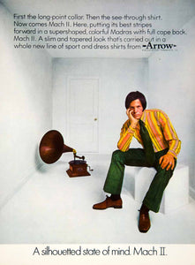 1970 Ad Arrow Mach II Mens Dress Shirt Madras Phonograph Clothing Fashion YCD8