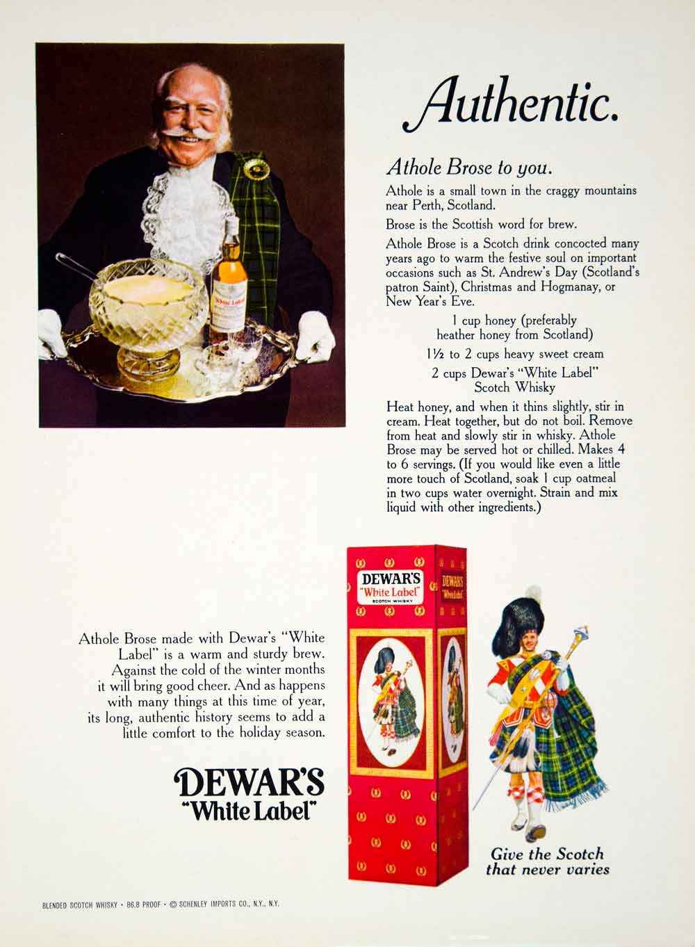 1971 Ad Dewars White Label Scotch Whisky Athole Brose Recipe Alcohol YCD8