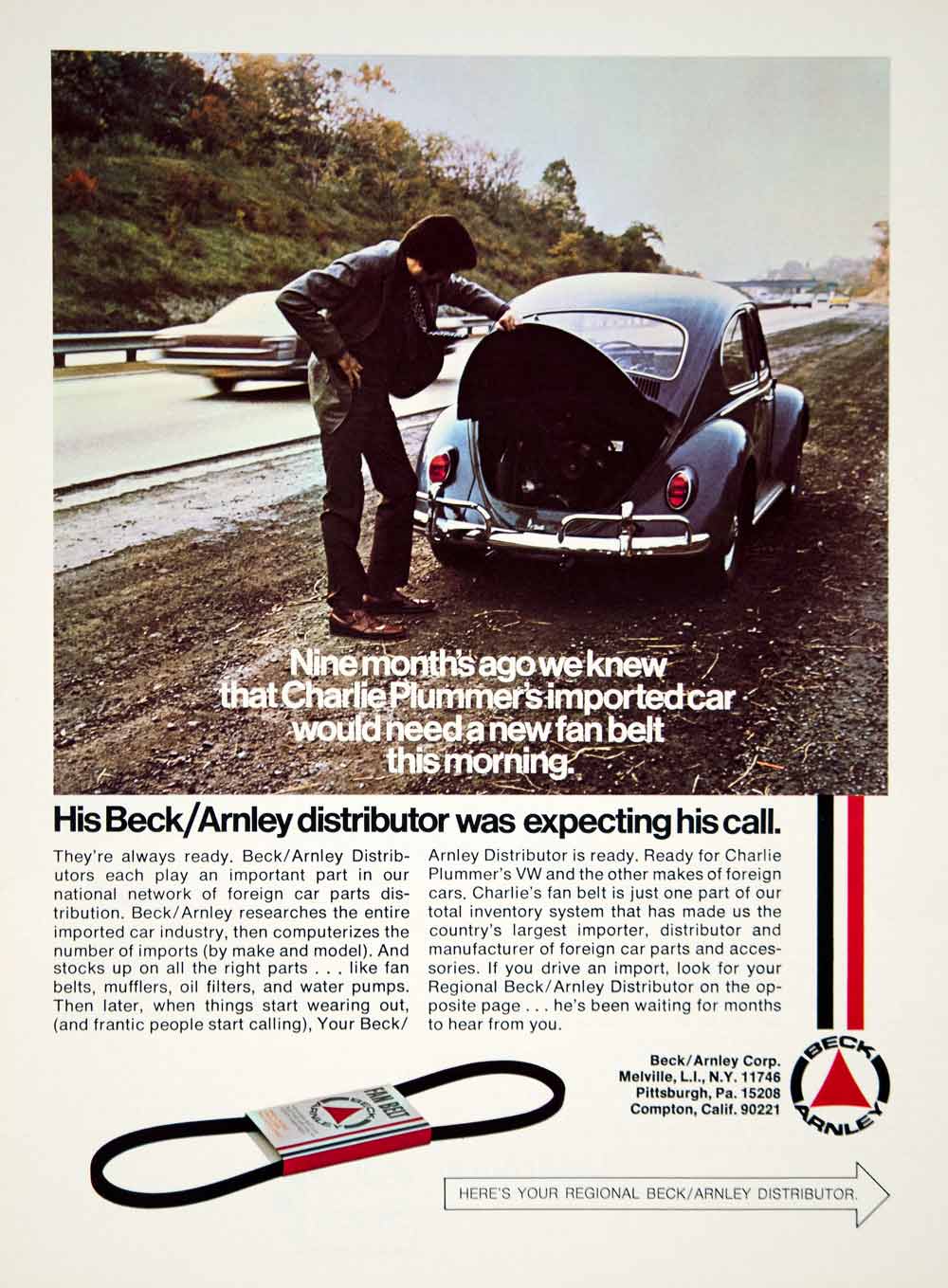 1971 Ad Beck Arnley Foreign Car Auto Parts Distributor Engine Fan Belt VW YCD8