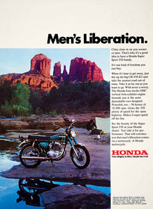 1971 Ad Honda Super Sport CB-350 K2 Classic Motorcycle Mens Liberation YCD8 - Period Paper
