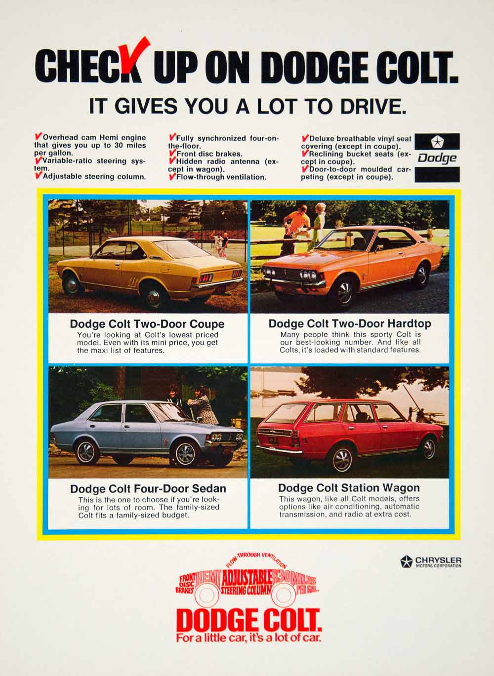 1971 Ad 1972 Chrysler Dodge Colt 2 Door Coupe Hardtop Sedan Station Wagon YCD8