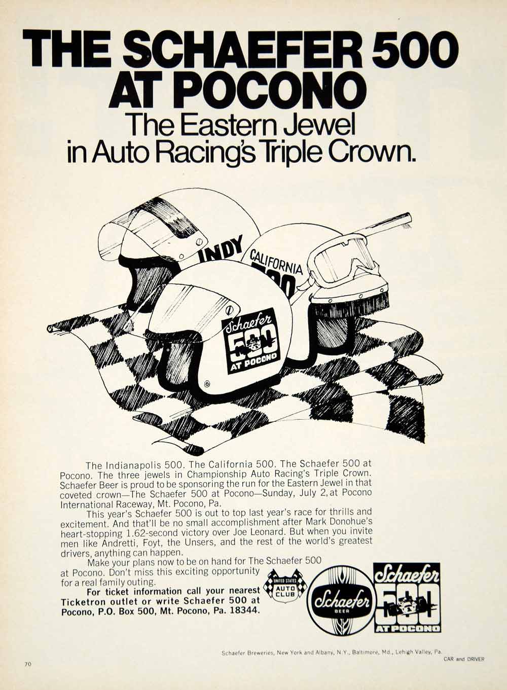 1972 Ad Schaefer Beer 500 Pocono International Raceway USAC Motorsport YCD8