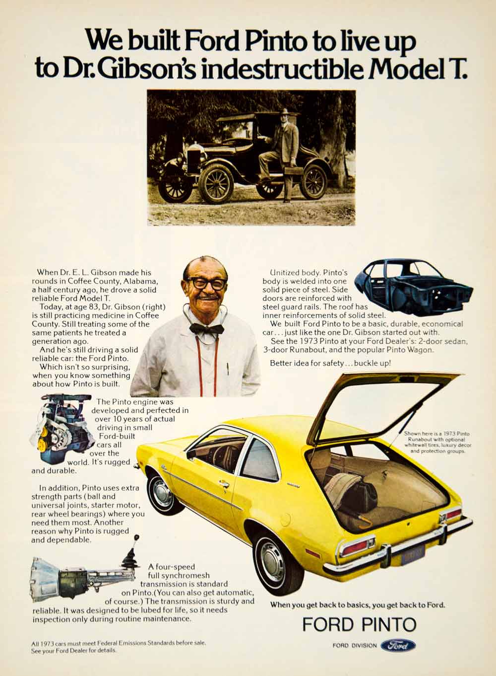 1972 Ad 1973 Ford Pinto 3 Door Hatchback Runabout Model T EL Gibson YCD8
