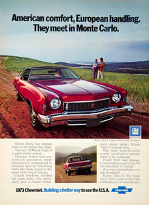 1972 Ad 1973 GM Chevrolet Monte Carlo S 2 Door Coupe Collector Automobile YCD8