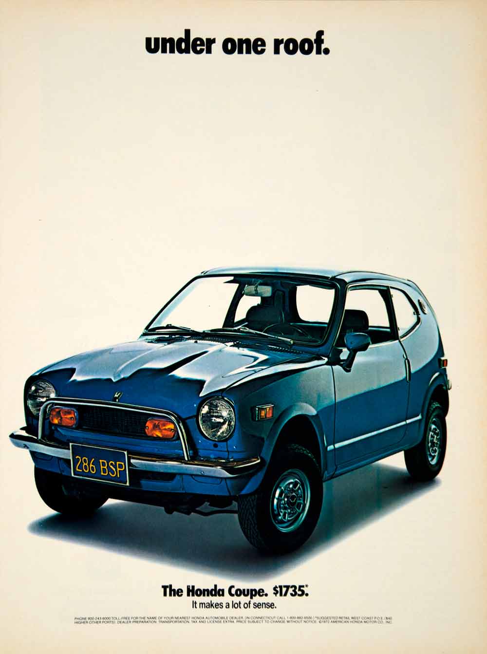 1972 Ad Honda Coupe Blue Car Classic Vintage Synchromesh Trasmission Seat YCD8