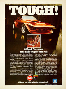 1973 Ad AC Spark Plugs Tough Engine Automotive GM Chevrolet Corvette YCD9