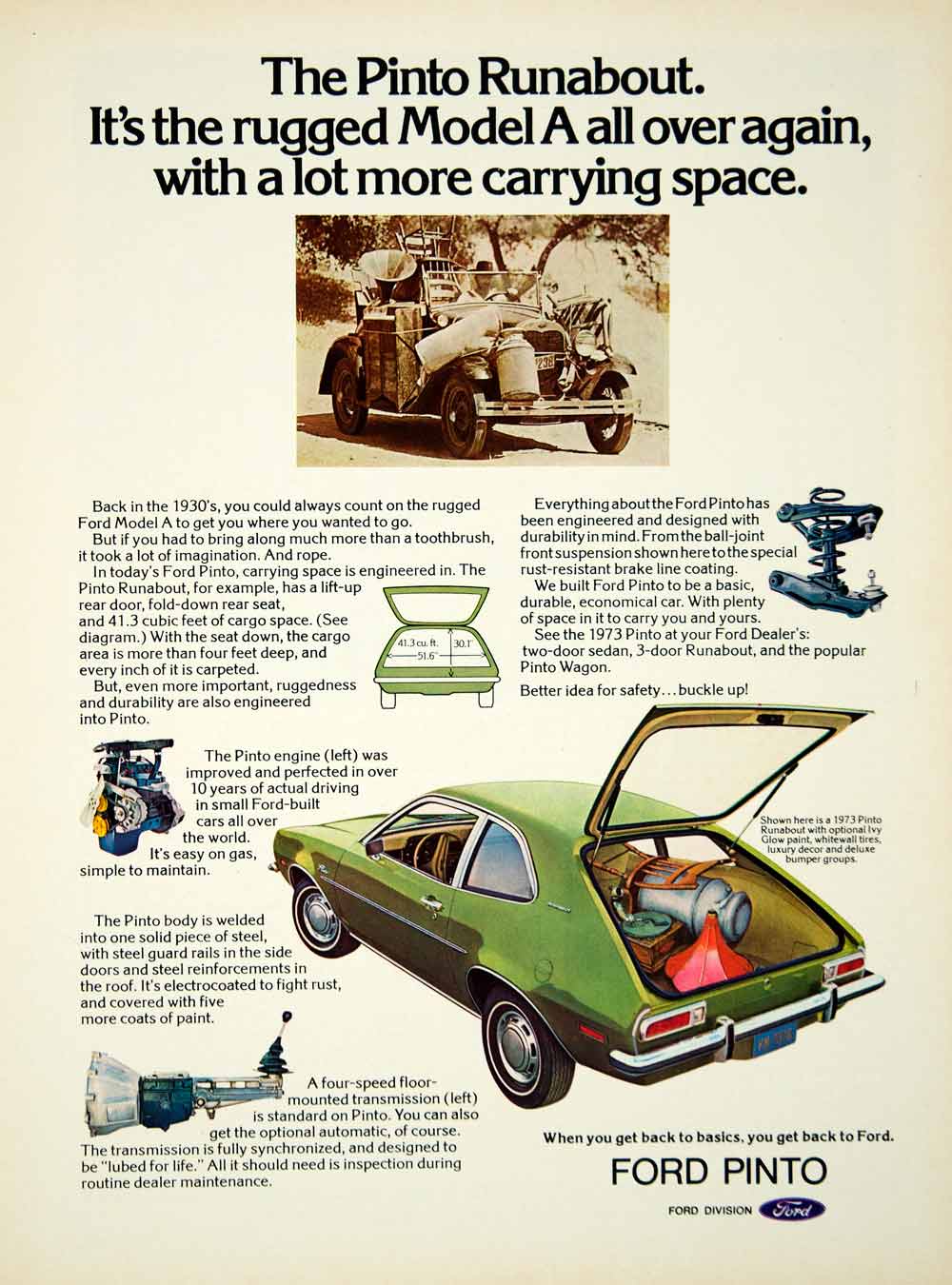 1973 Ad Ford Pinto 3Door Hatchback Subcompact Car Runabout Ivy Glow Paint YCD9
