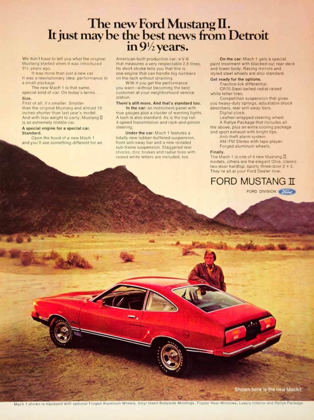 1973 Ad 1974 Ford Mustang II Mach 1 2 Door Hardtop Coupe Car Rallye Package YCD9