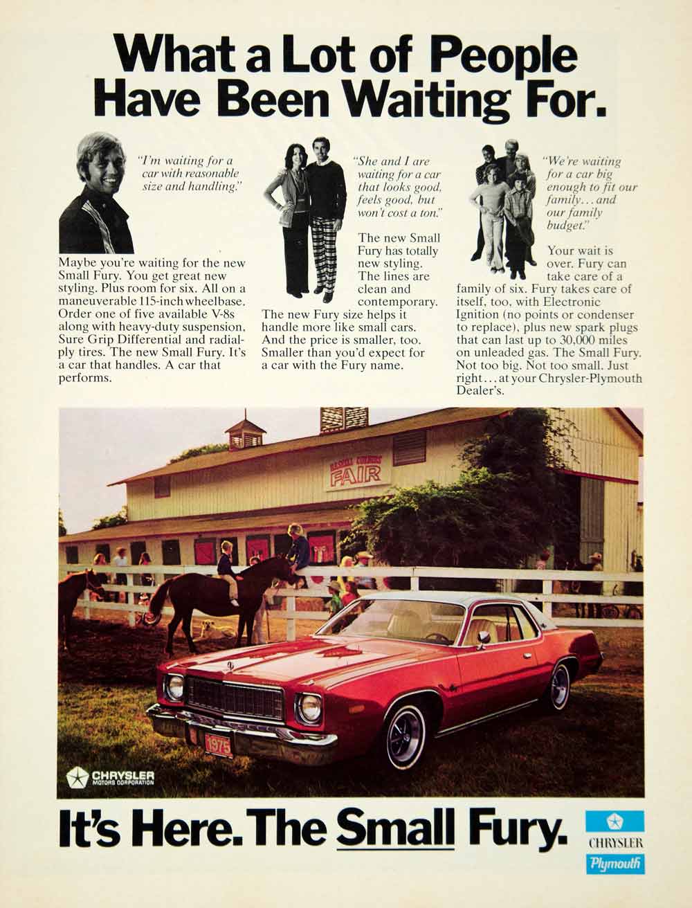 1974 Ad 1975 Plymouth Small Fury 2 Door Hardtop Coupe 7th Gen Car V8 Engine YCD9