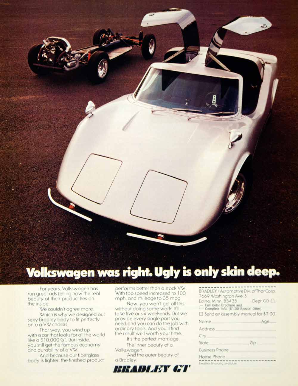 1974 Ad 1975 Bradley GT Sports Car Fiberglass Body 7669 Washington Ave YCD9