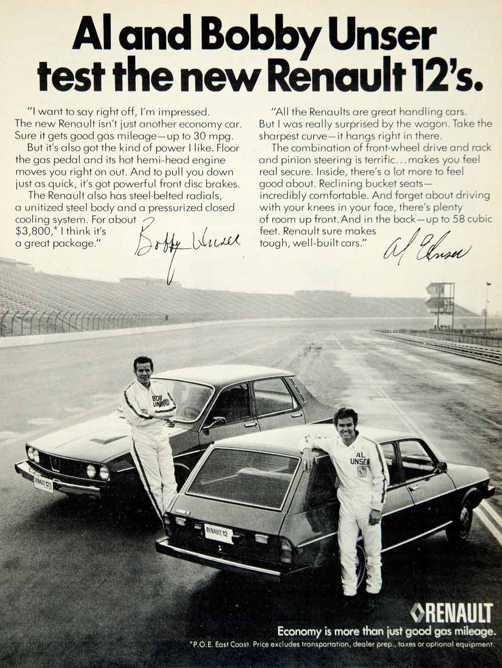 1975 Ad Renault 12 4 Door Saloon Family Car Import Bobby Unser Al Race ...