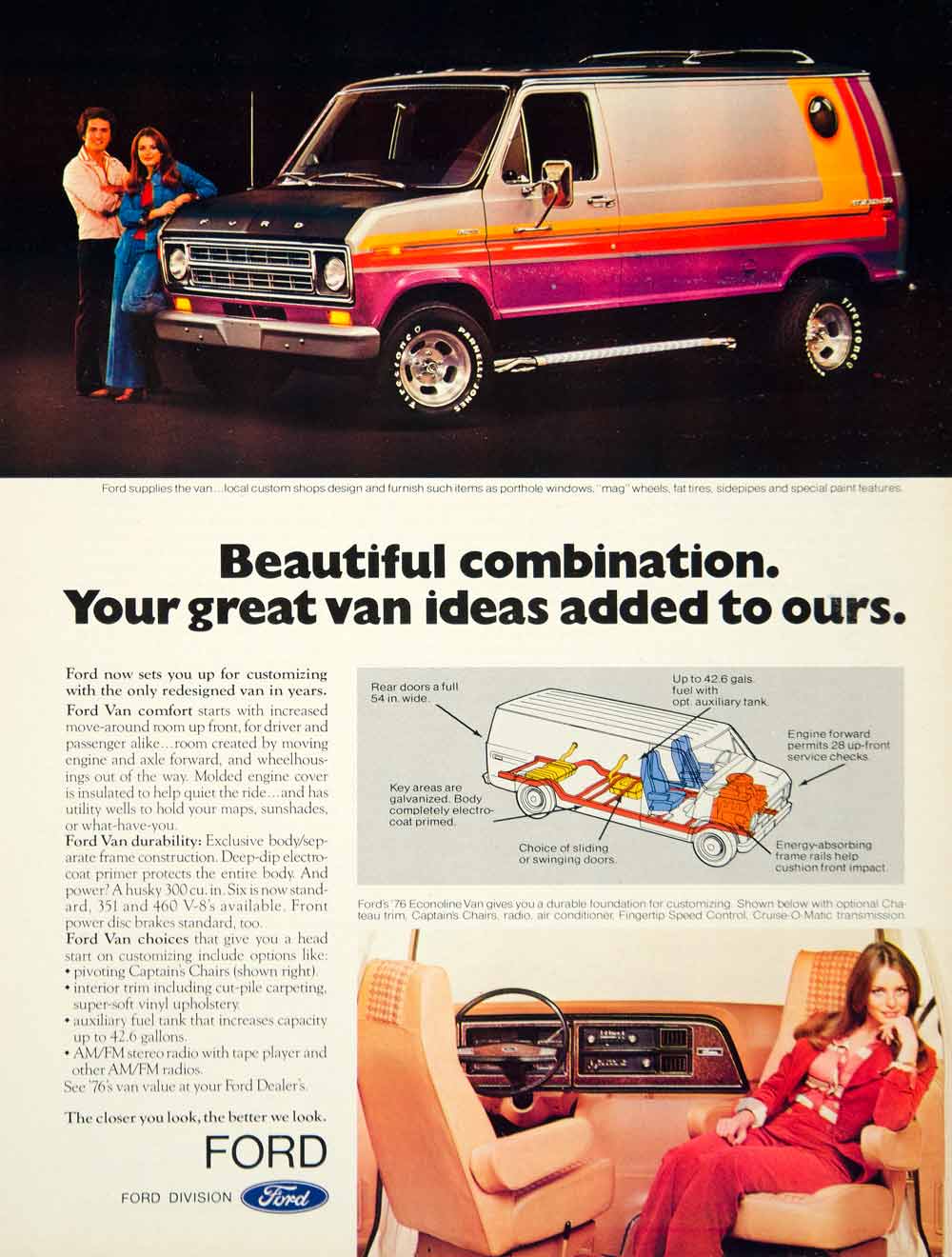 1975 Ad 1976 Ford Econoline Van 3 Door Full Size E-Series 300 CID I6 E ...