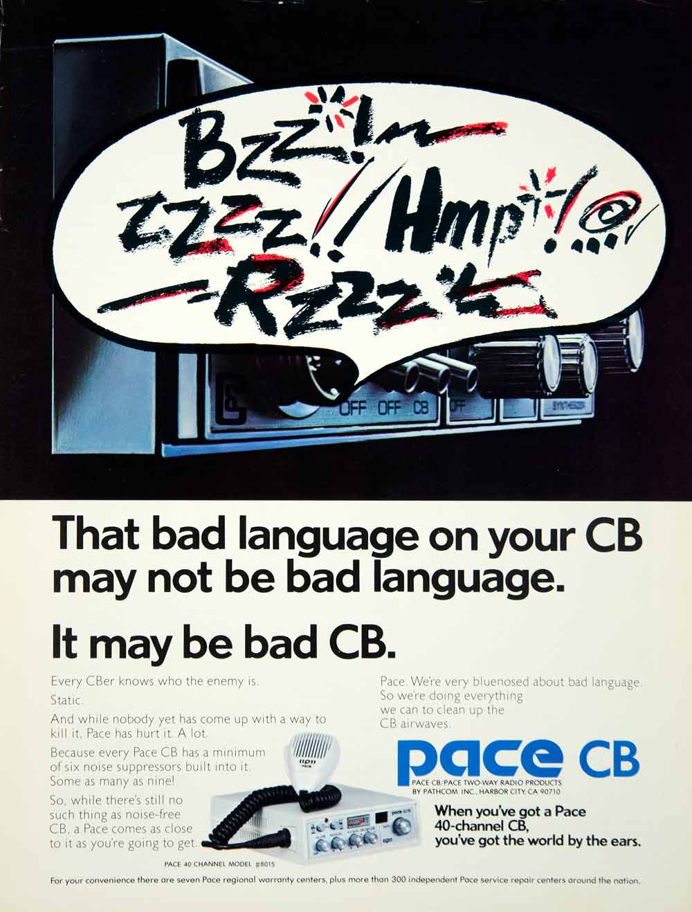 1977 Ad Pace CB Radio Pathcom Bad Language Static Audio Equipment Model YCD9