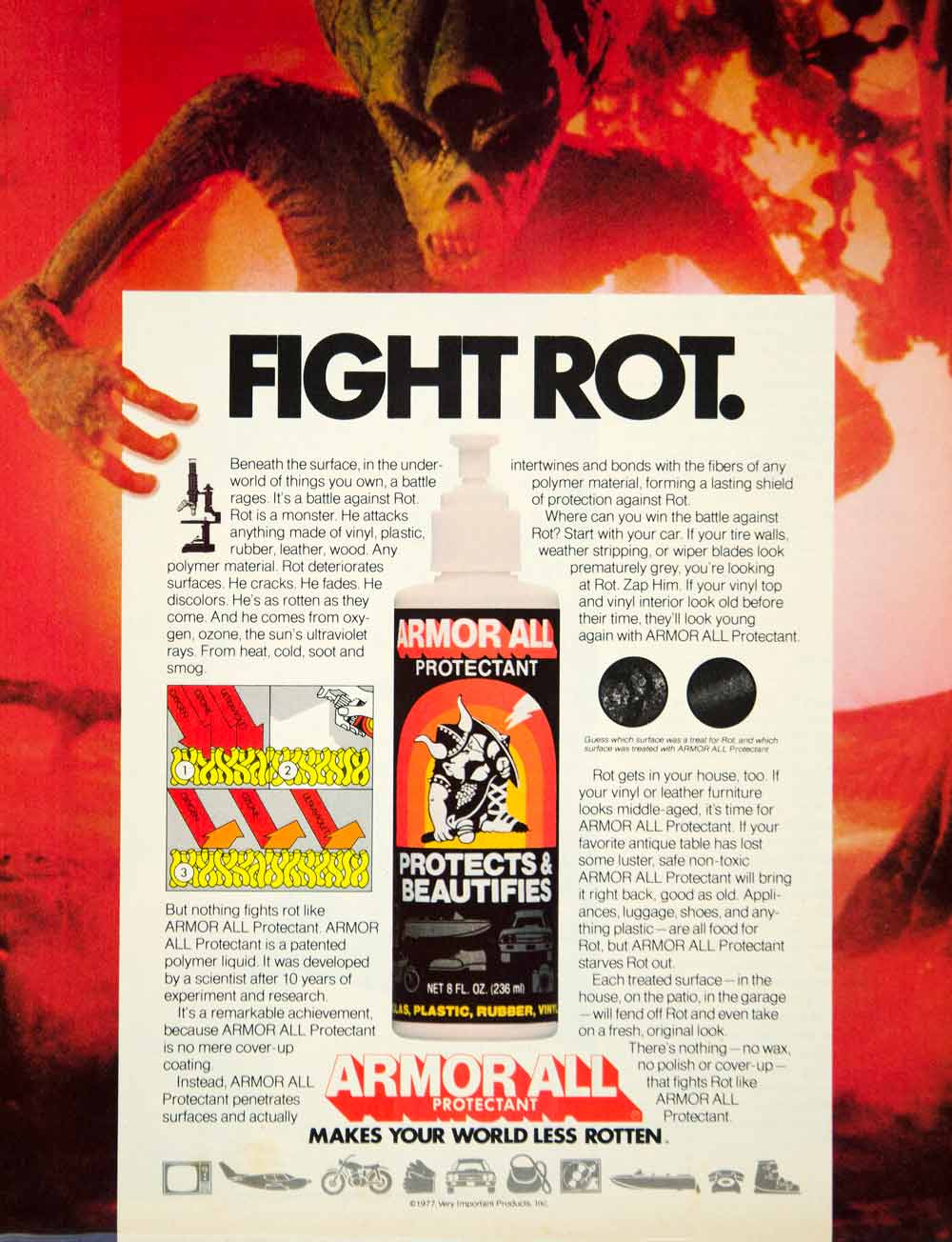 1977 Ad Armor All Fight Rot Alien Protectant Automotive Care Product YCD9
