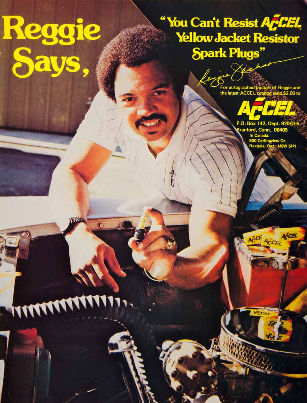 1979 Ad Reggie Jackson NY Yankees Accel Yellow Jacket Spark Plugs YCD9