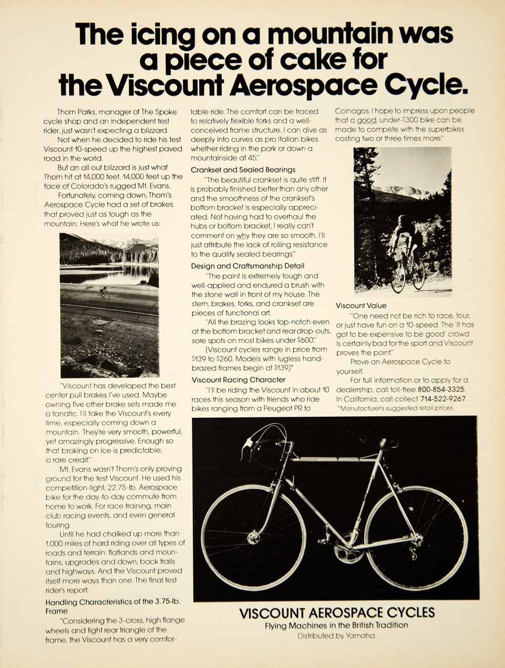 1976 Ad Viscount Aerospace Bicycle Lightweight Thom Parks Spoke Cycle Shop YCD9