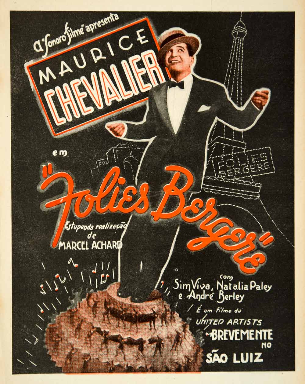 1935 Ad Movie Folies Bergere Maurice Chevalier Marcel Achard Paris Eiffel YCF1