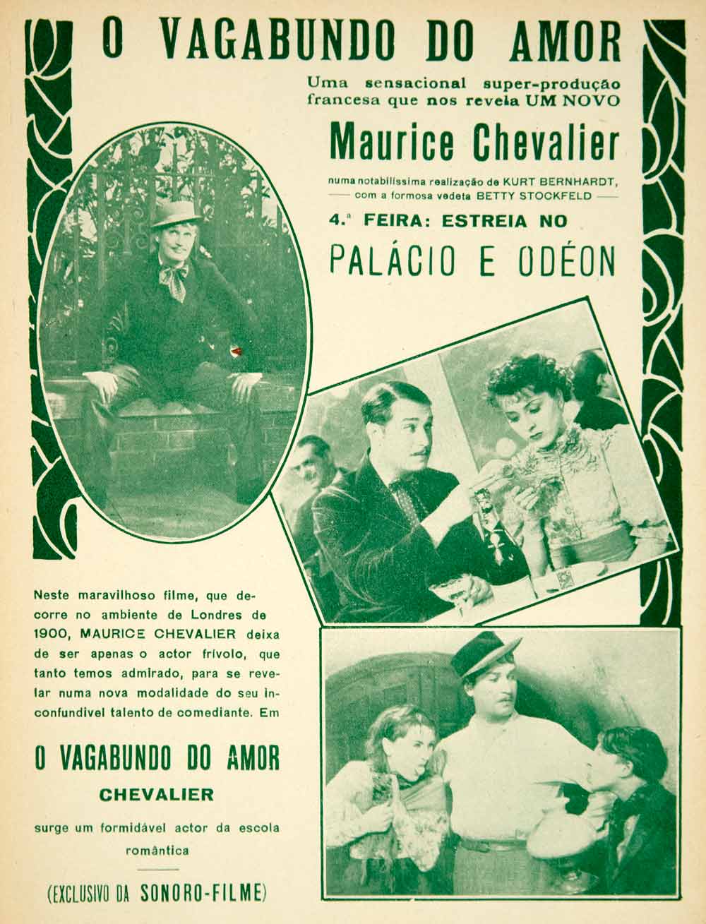 1936 Ad Movie Vagabundo do amor Beloved Vagabond Maurice Chevalier YCF1