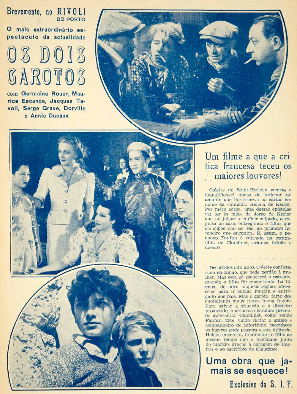1937 Ad Movie Os Dois Garotos Deux Gosses Fernand Rivers French Film YCF1
