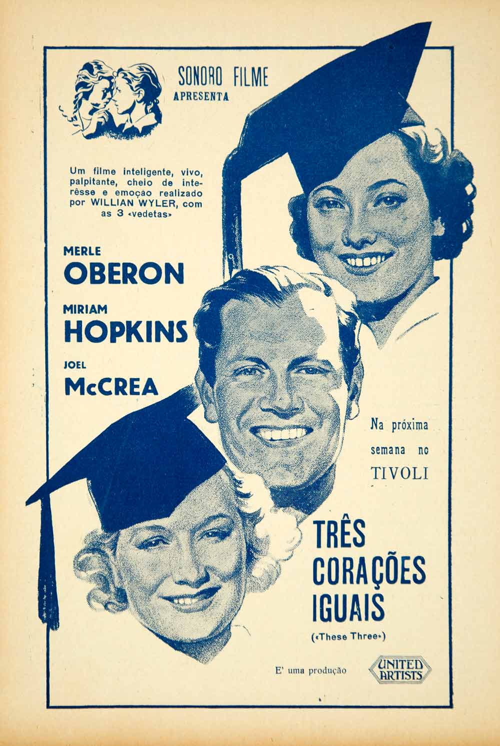 1937 Ad Movie Tres Coracoes Iguais These Three William Wyler Film YCF1