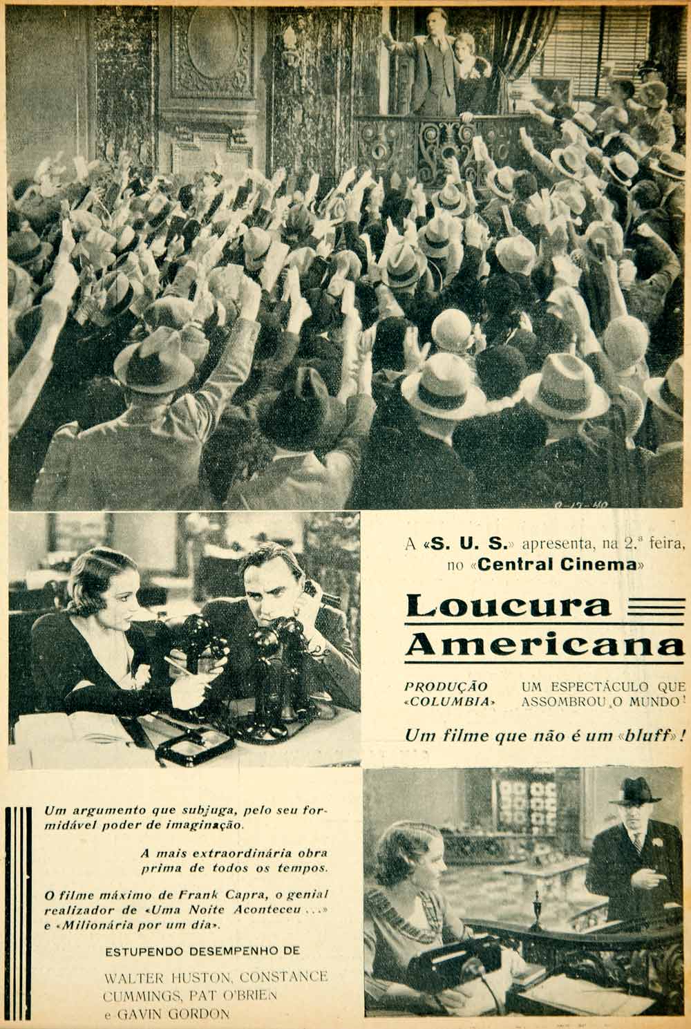 1935 Ad Movie Loucura Americana American Madness 1932 Frank Capra YCF1