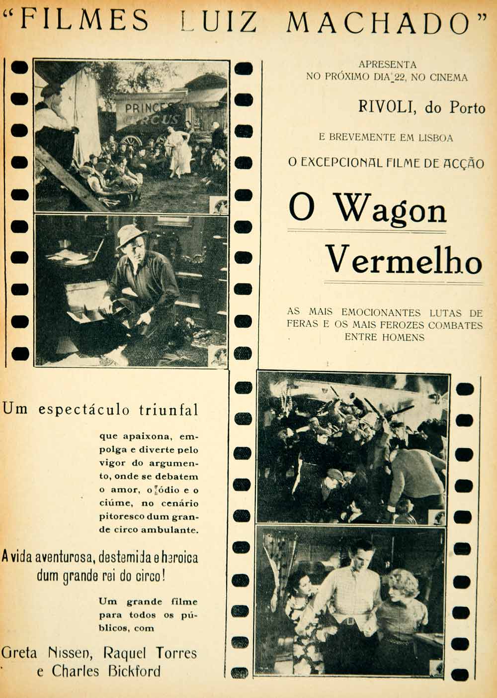 1935 Ad Movie Wagon Vermelho Red Paul L. Stein Circus Film Portuguese YCF1