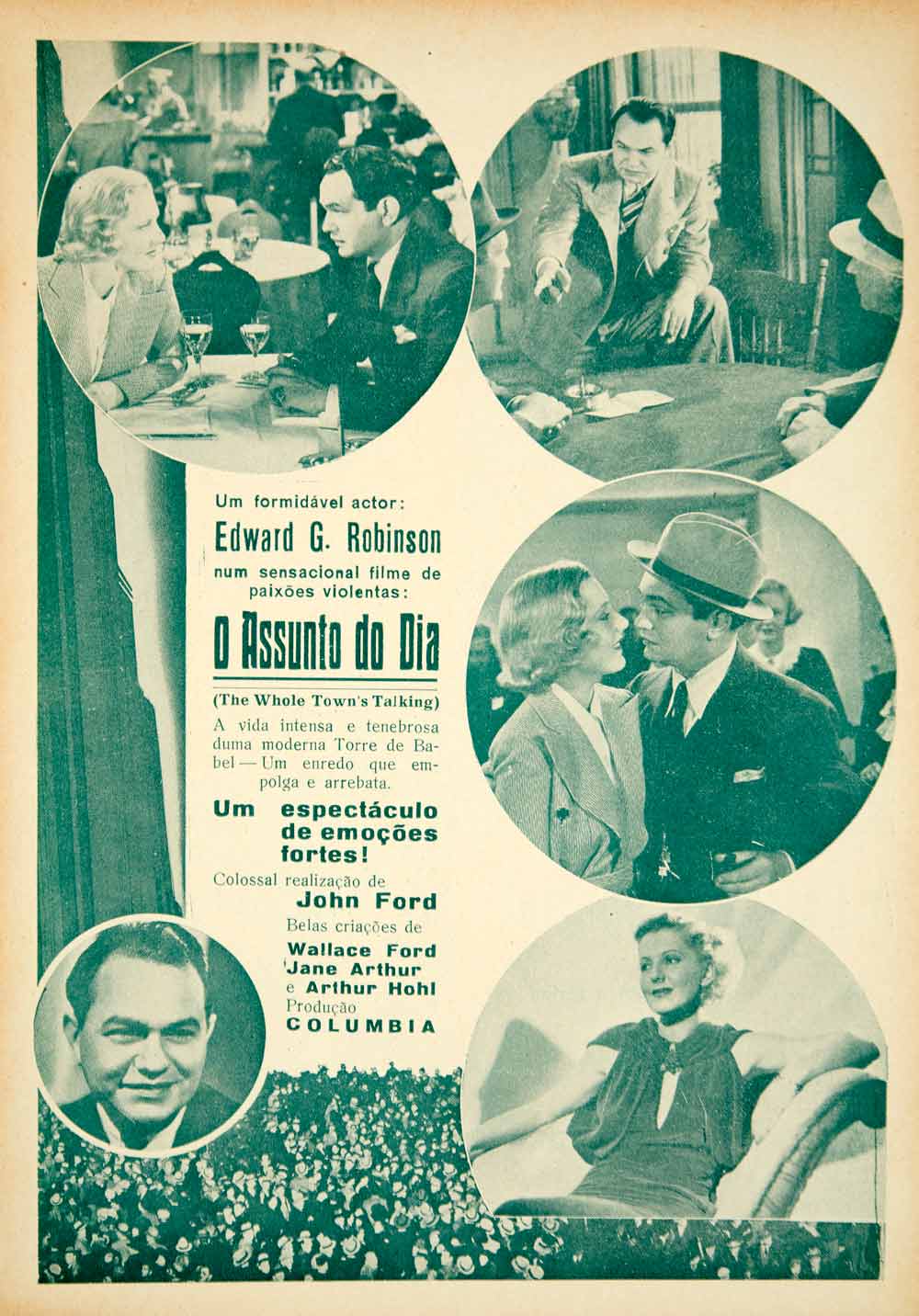 1935 Ad Movie Assunto do Dia Whole Town's Talking Edward G. Robinson Jean YCF1
