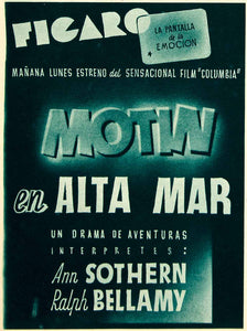 1936 Ad Movie Motin en Alta Mar Eight Bells Ann Sothern Ralph Bellamy YCG1