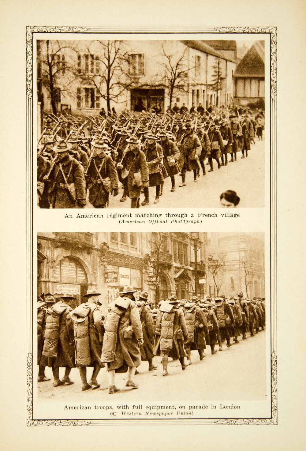 1918 Rotogravure American Regiment Troops Soldier London France March WWI YCH1