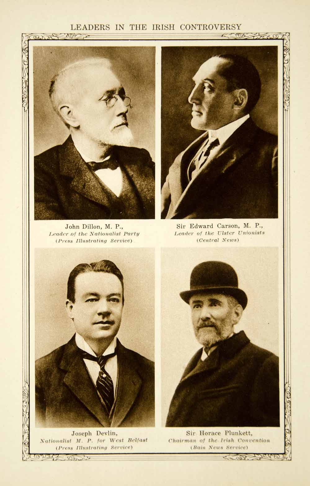 1918 Rotogravure Irish Controversy Leader Dillon Carson Devlin Plunkett YCH1