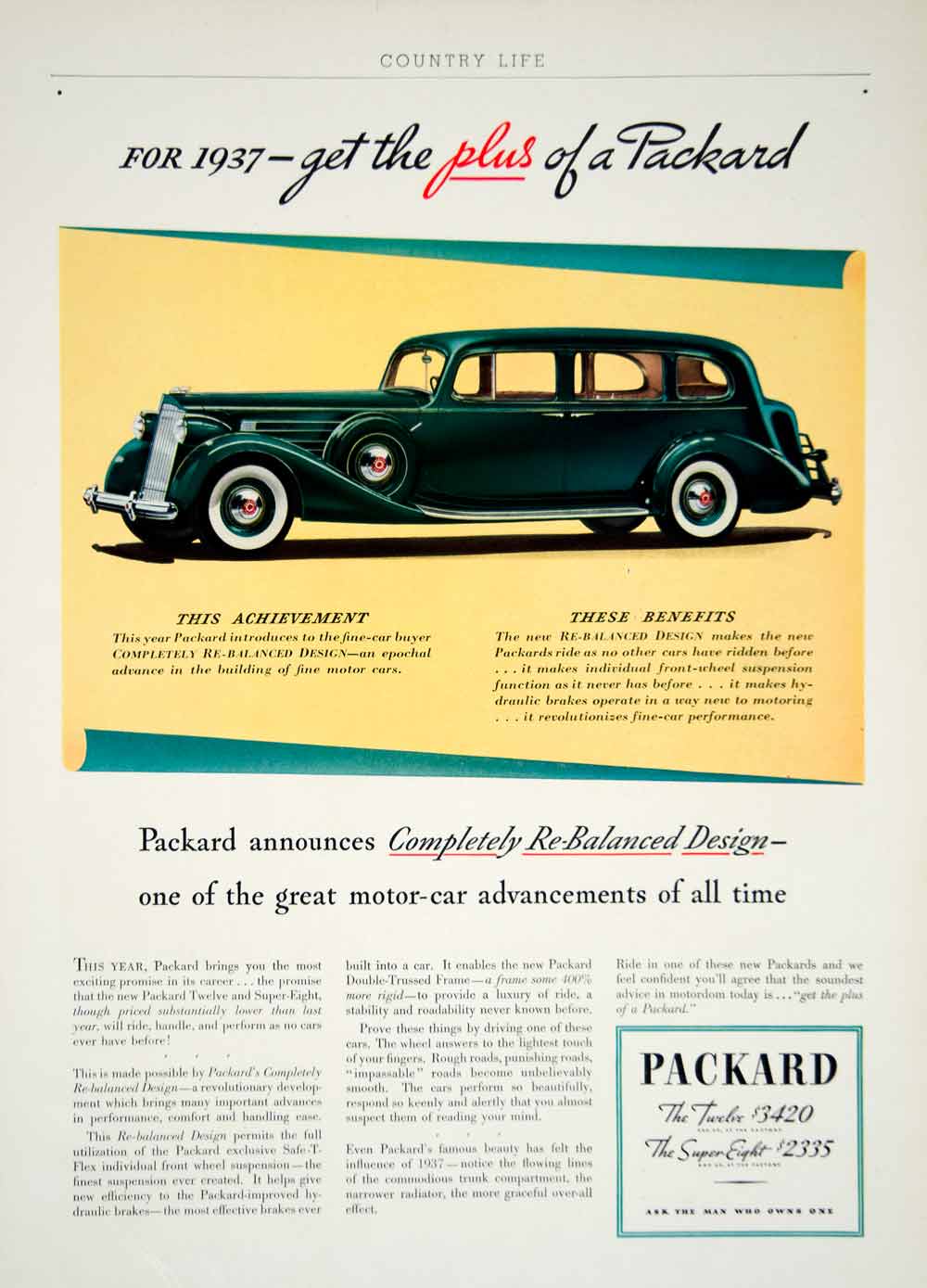 1936 Ad 1937 Packard Twelve Super-Eight Automobile Car Transportation YCL2