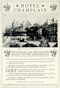 1903 Ad EL Brown Hotel Champlain Resort Bluff Point Plattsburg NY Travel YCL2