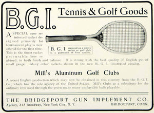 1903 Ad BGI Tennis Racket Mills Aluminum Golf Clubs Sporting Goods Athletic YCL2