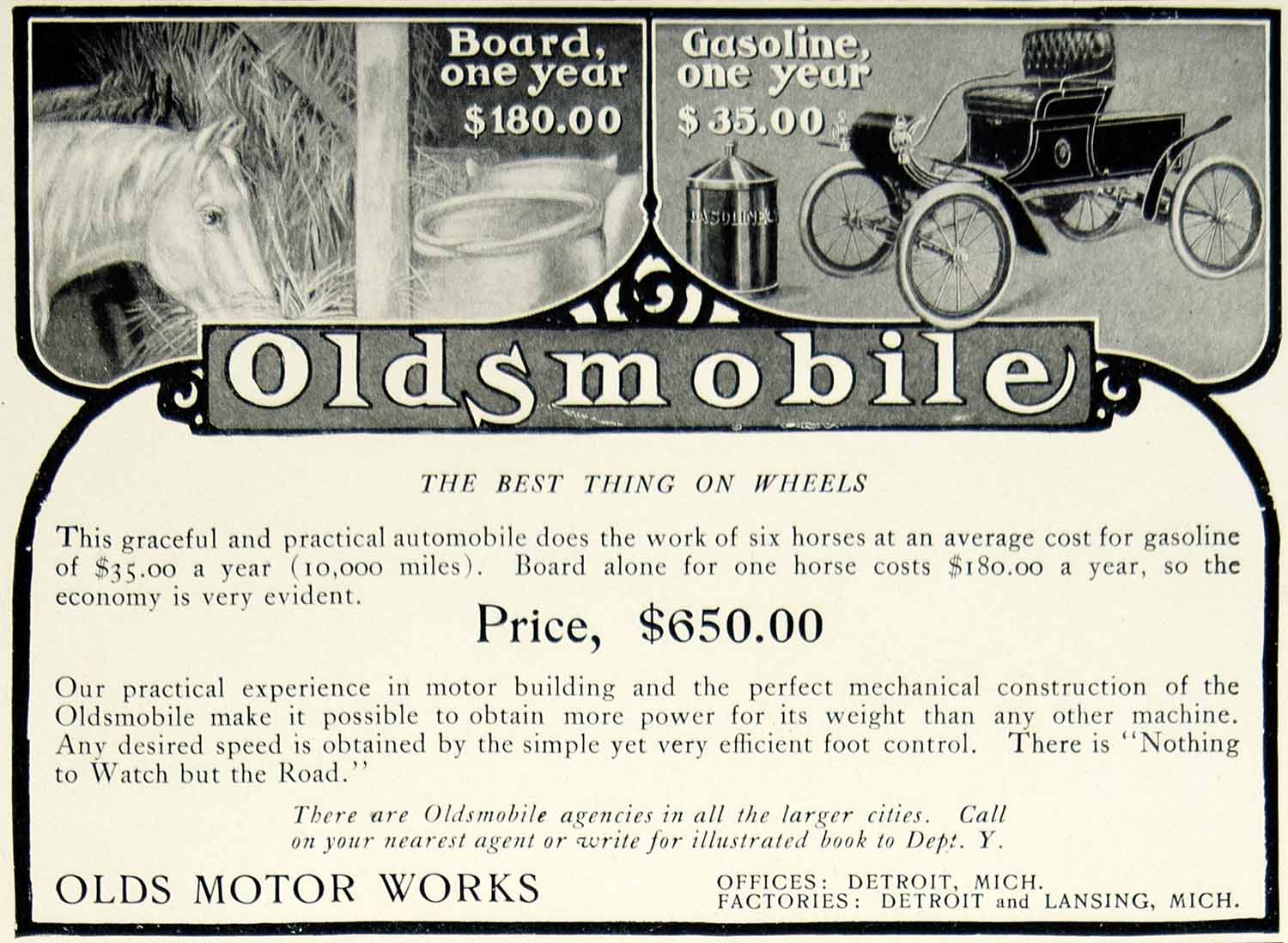 1903 Ad Oldsmobile Brass Era Automobile Car Transportation Motor Vehicle YCL2