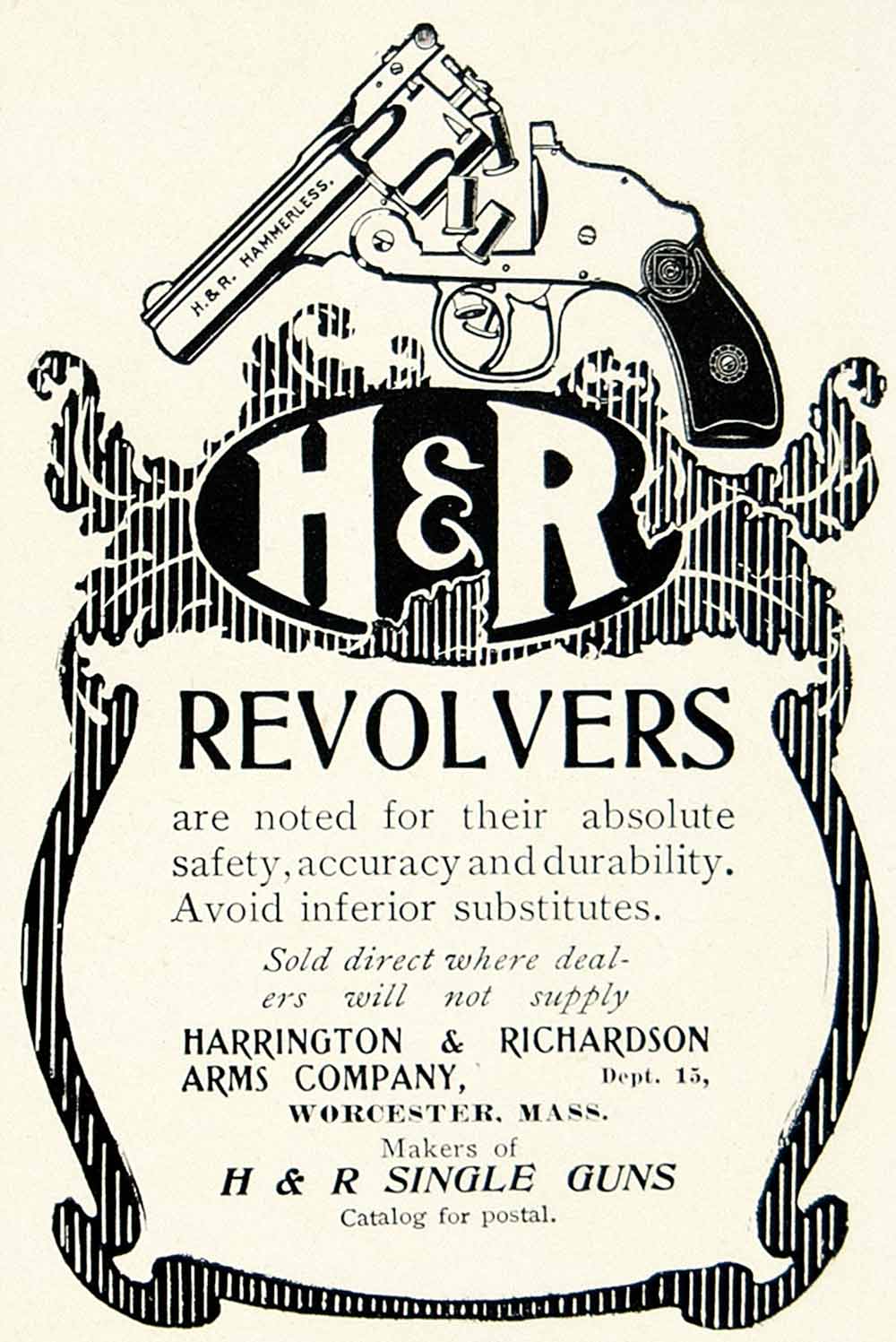 1903 Ad Harrington & Richardson H&R Revolver Gun Firearm Pistol Worcester YCL2