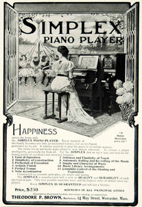 1903 Ad Theodore P Brown Simplex Piano Player Musical Instruments Art YCL2