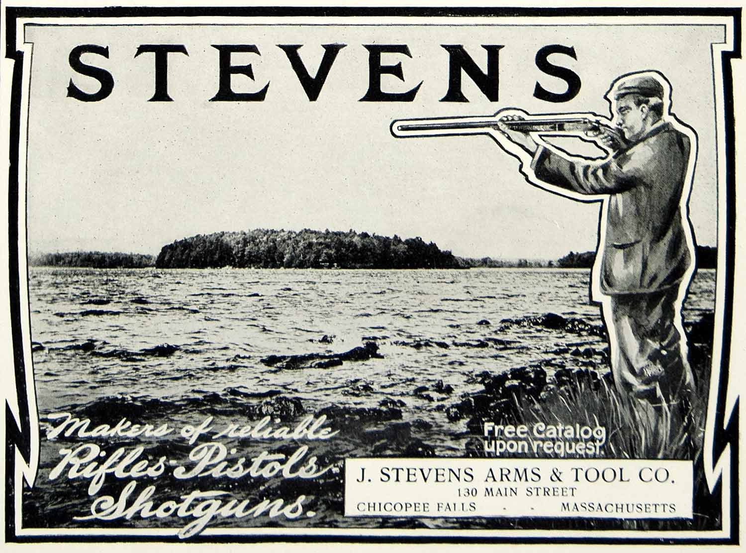 1903 Ad J Stevens Rifle Pistol Shotgun Hunting 130 Main St Chicopee Fall MA YCL2