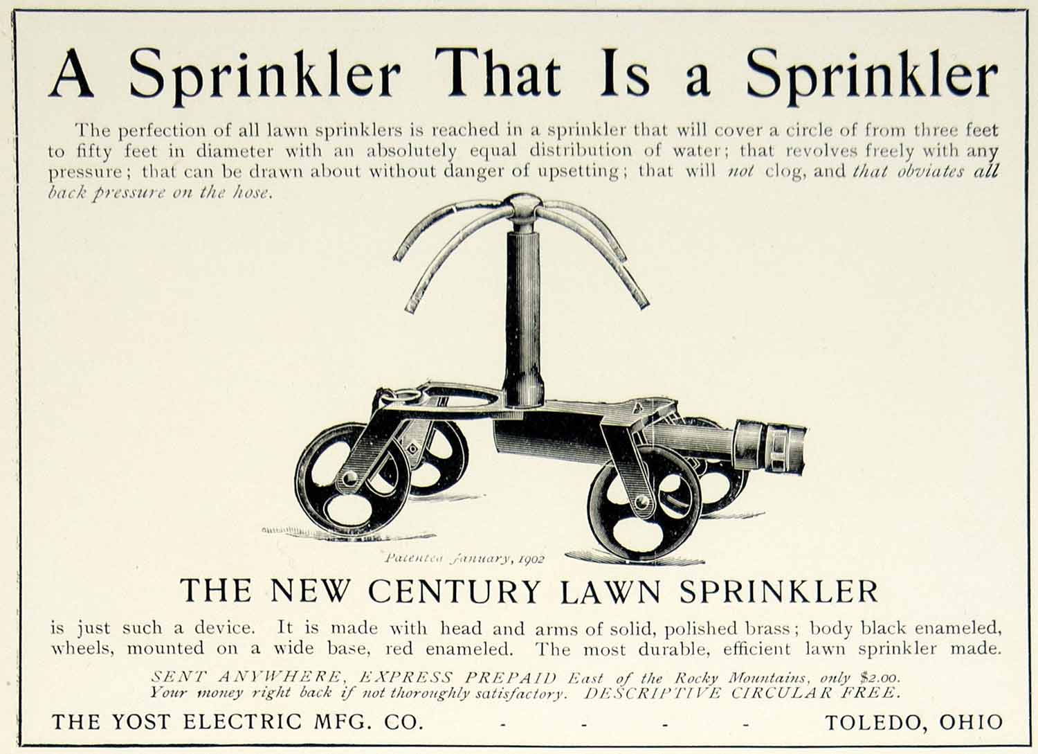 1903 Ad Yost Electric New Century Lawn Sprinkler Toledo Ohio Edwardian ...