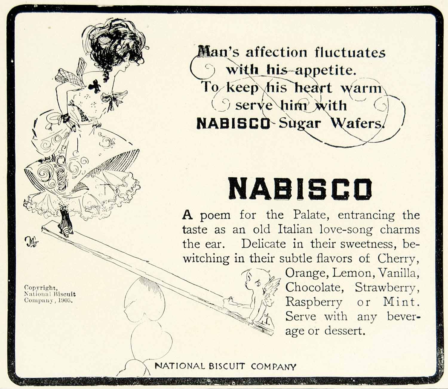 1903 Ad National Biscuit Nabisco Sugar Wafers Food Dessert Cookie Art YCL2
