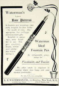 1903 Ad LE Waterman Ideal Fountain Pen Rose Pattern 173 Broadway NYC Art YCL2
